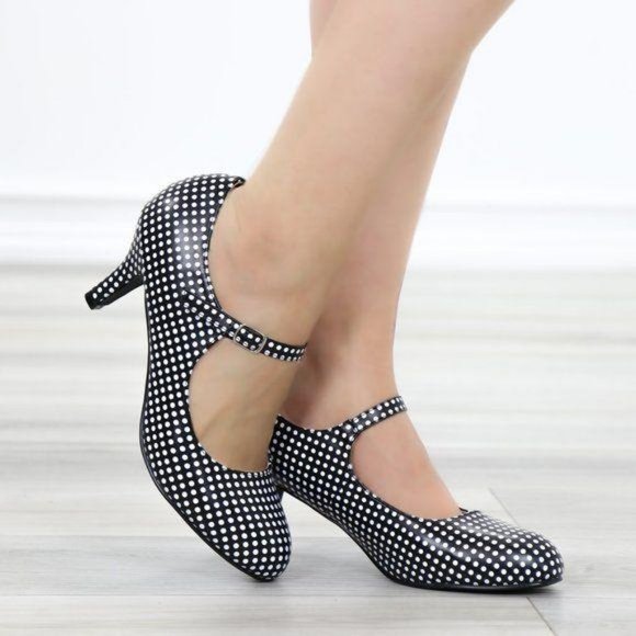 Rockabilly Black White Polka Dots Vintage pumps - Picture 2 of 12